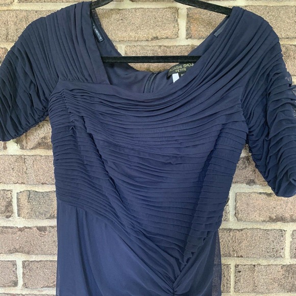 Tadashi Shoji Dress Mesh Indigo Size PS draped - Picture 7 of 7